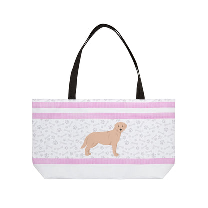 Pink Stripe Yellow Lab Weekender Tote Bag